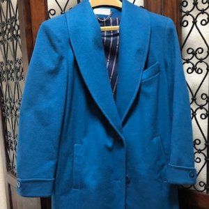 Girls Long Wool Teal Coat Size M/Pink Scarf/Pink Gloves